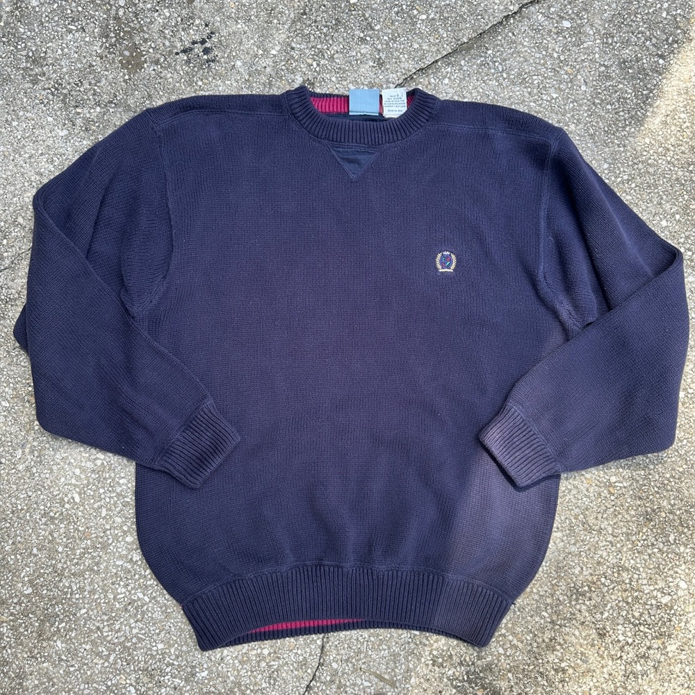 Vtg Ozark Wilderness Outfitters Navy Blue Cotton Knit Crewneck Sweater Mens L